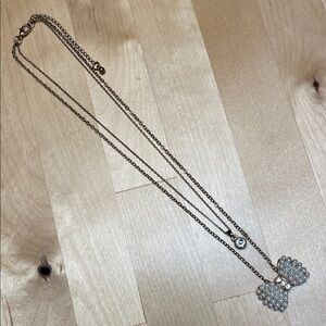 Vintage Pearl Bow and Crystal Pendant Double Stranded Necklace